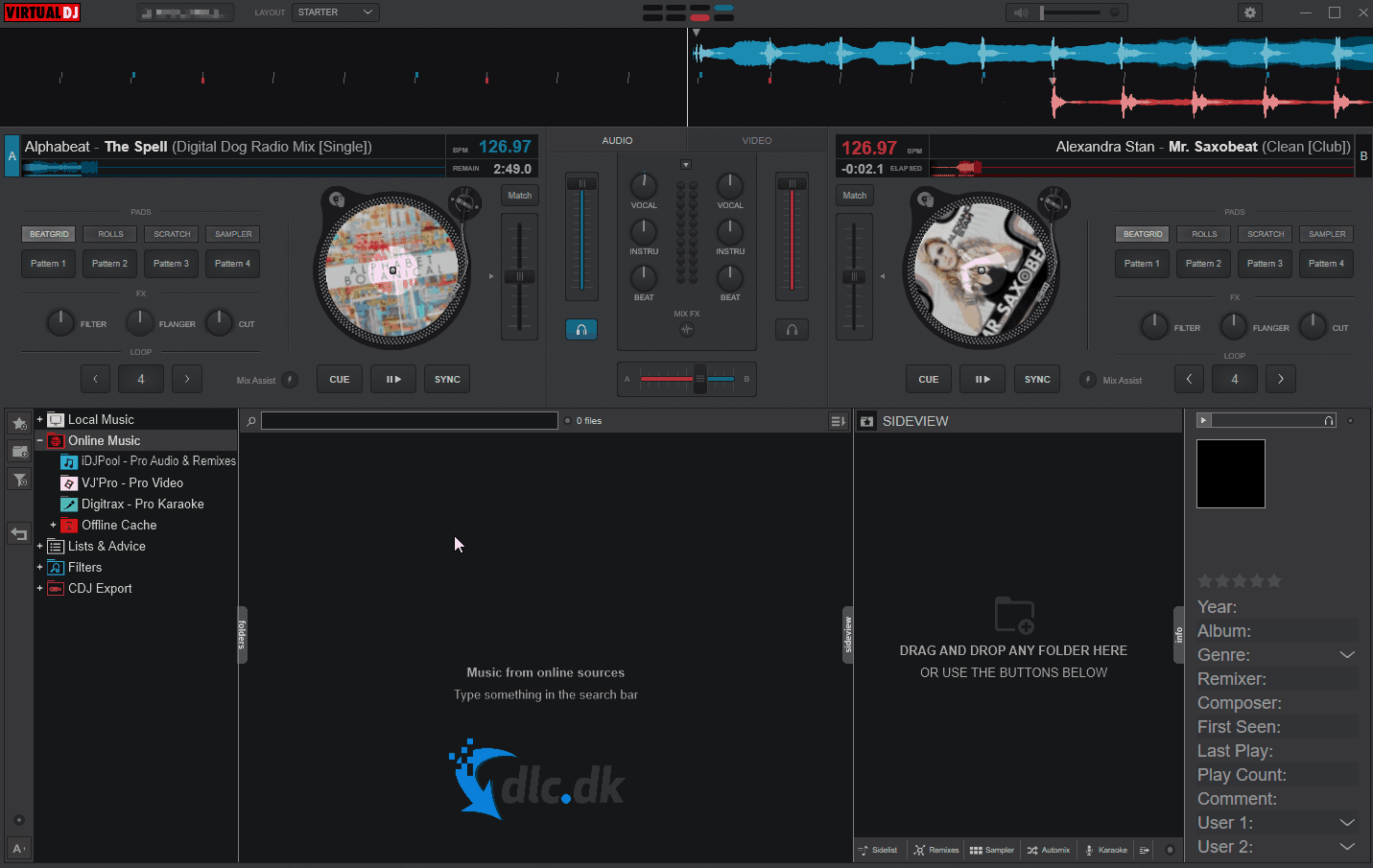 Der afspilles og mixes musik i Virtual DJ Free