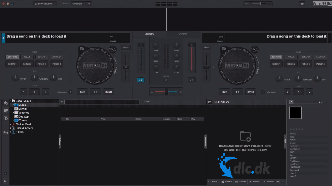 Mulighed for valg af forskellige skins i Virtual DJ Free