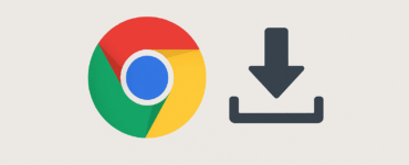 Minimalistisk bredt billede med Chrome-logo og download-ikon på lys baggrund.