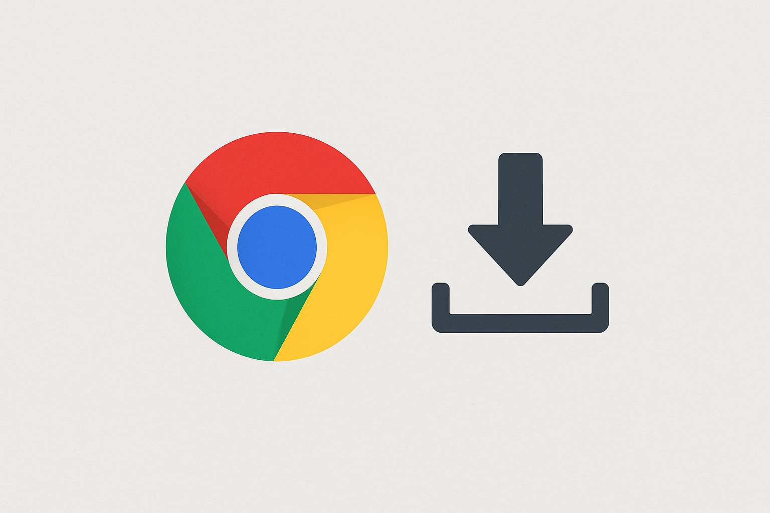 Minimalistisk bred bild med Chrome‑logotyp och nedladdningsikon mot ljus bakgrund.